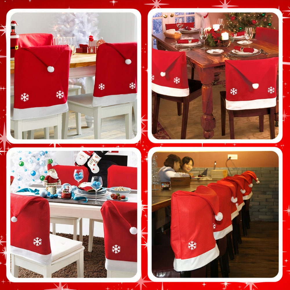 Pokrowce Świąteczne na Krzesła - Czapki Mikołaja (Zestaw 6 szt.)