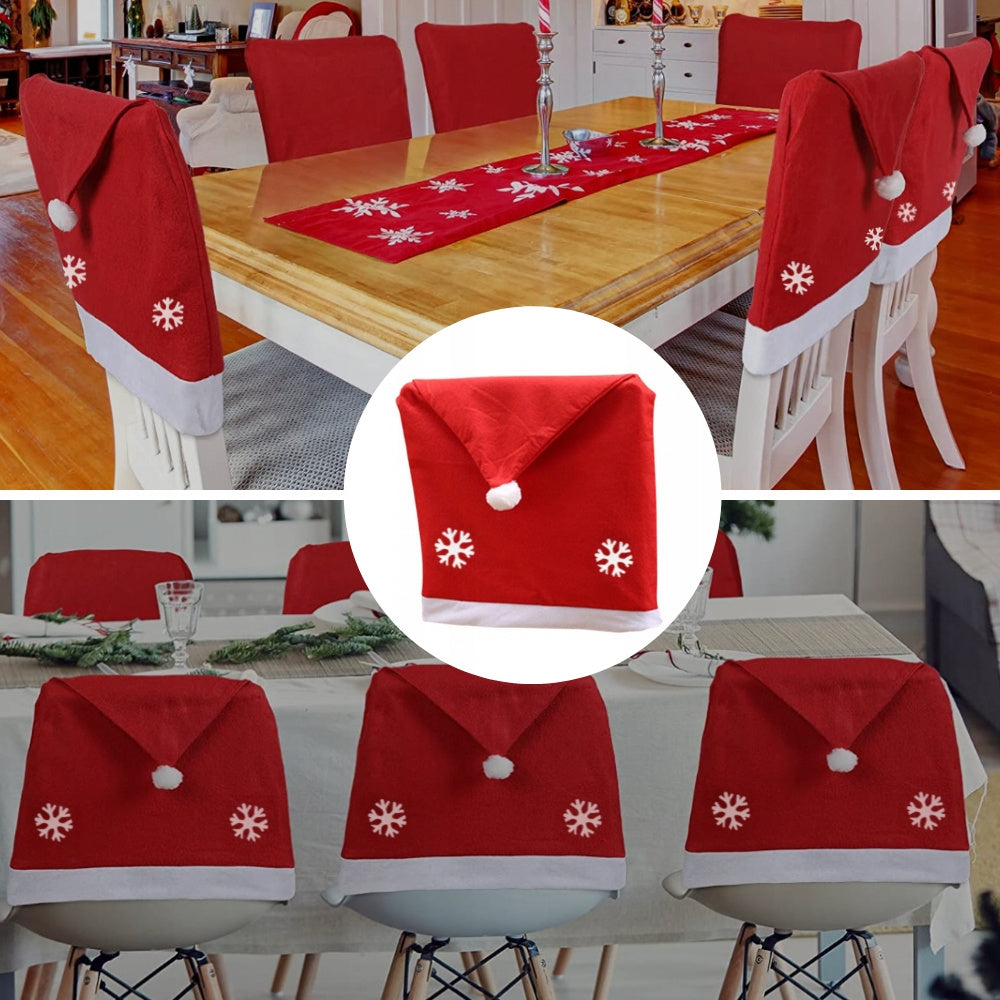 Pokrowce Świąteczne na Krzesła - Czapki Mikołaja (Zestaw 6 szt.)