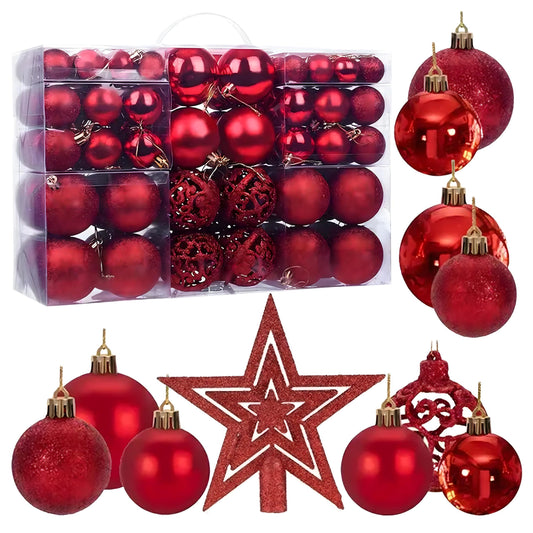 Zestaw 100 Bombek Choinkowych Czerwonych z Gwiazdą - Nietłukące Dekoracje Świąteczne