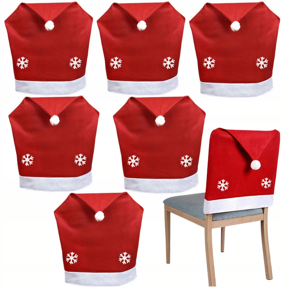 Pokrowce Świąteczne na Krzesła - Czapki Mikołaja (Zestaw 6 szt.)