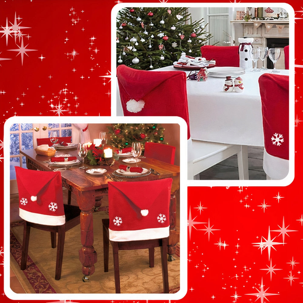 Pokrowce Świąteczne na Krzesła - Czapki Mikołaja (Zestaw 6 szt.)