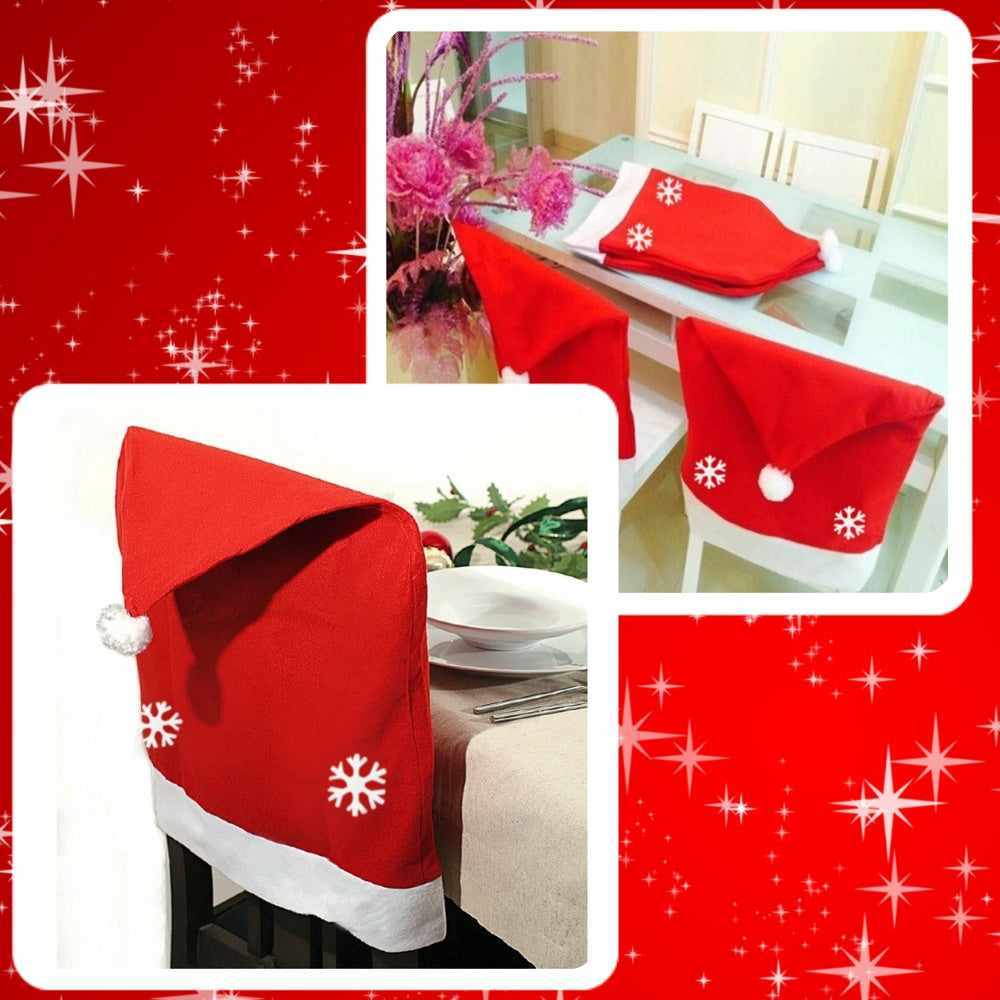 Pokrowce Świąteczne na Krzesła - Czapki Mikołaja (Zestaw 6 szt.)